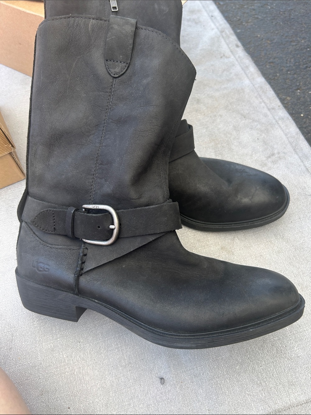UGG Women's Shoes REEZA Fashion Black Leather Moto Boots Size 10